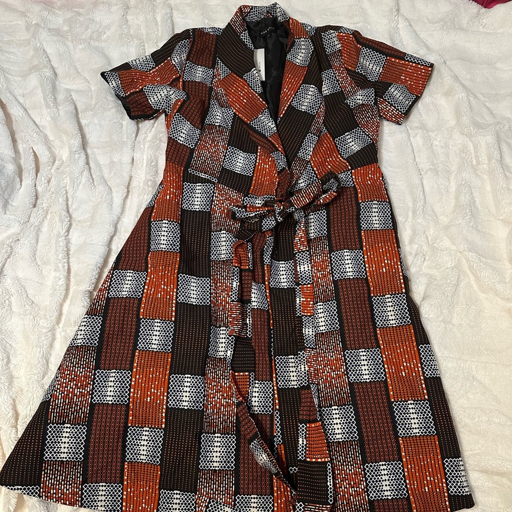 MAE OTTI‎ Geometric Belted Shirt Dress Multicolor Cotton Size L